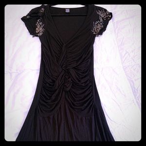 Free people black deep v neck dress embellished